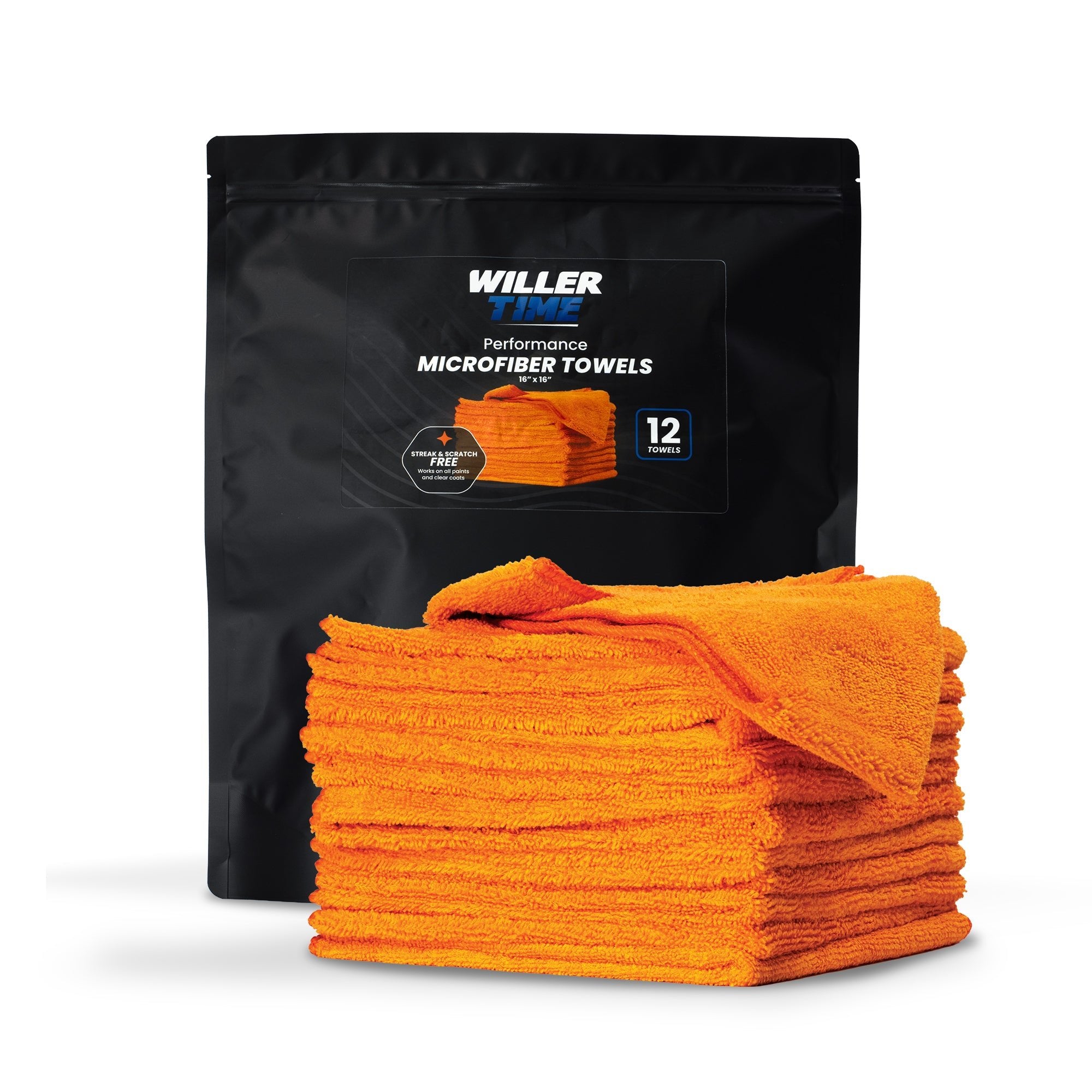 12-Pack Premium Microfiber Towels | Orange Detailing Towels