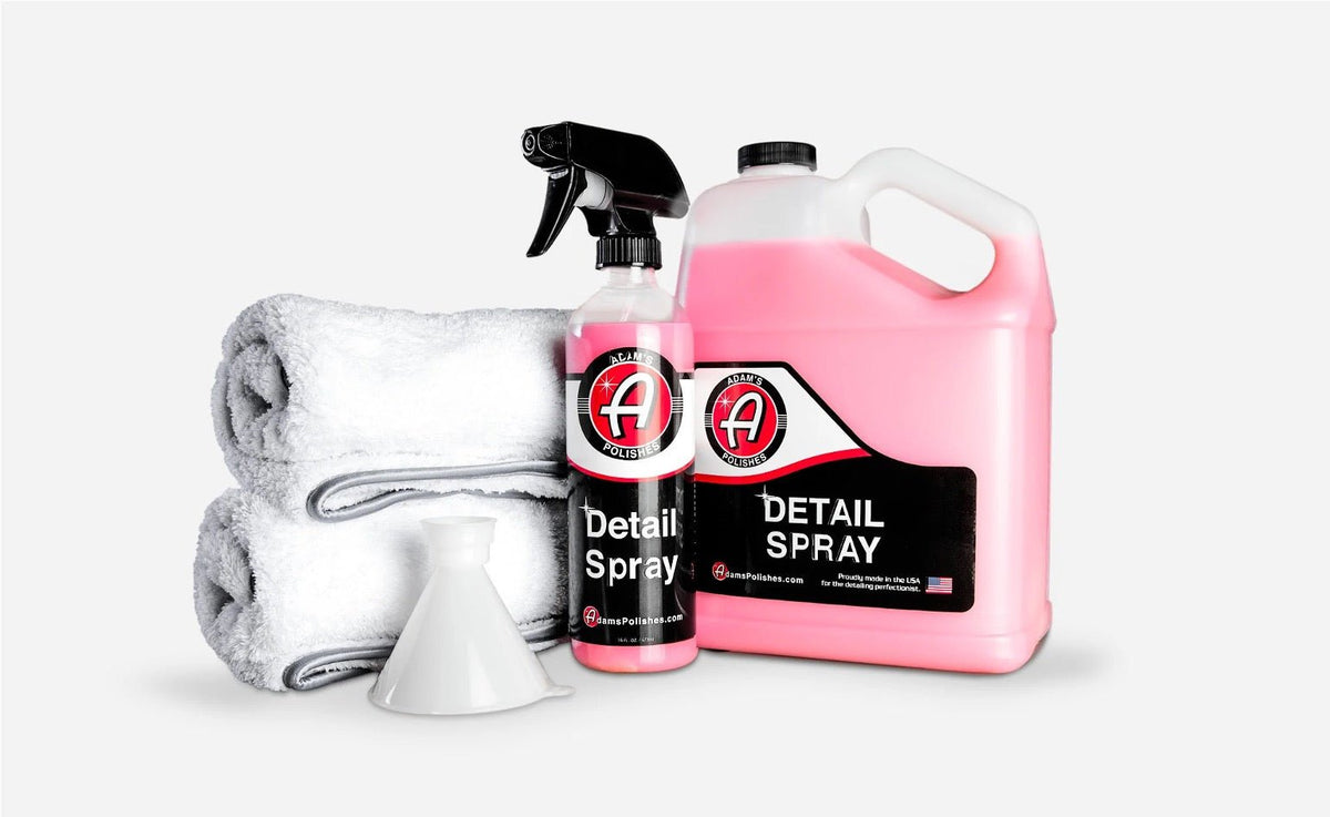Adam's Polishes Detail Spray bottle and gallon refill with microfiber towels and funnel. (Image source: Adam’s Polishes)