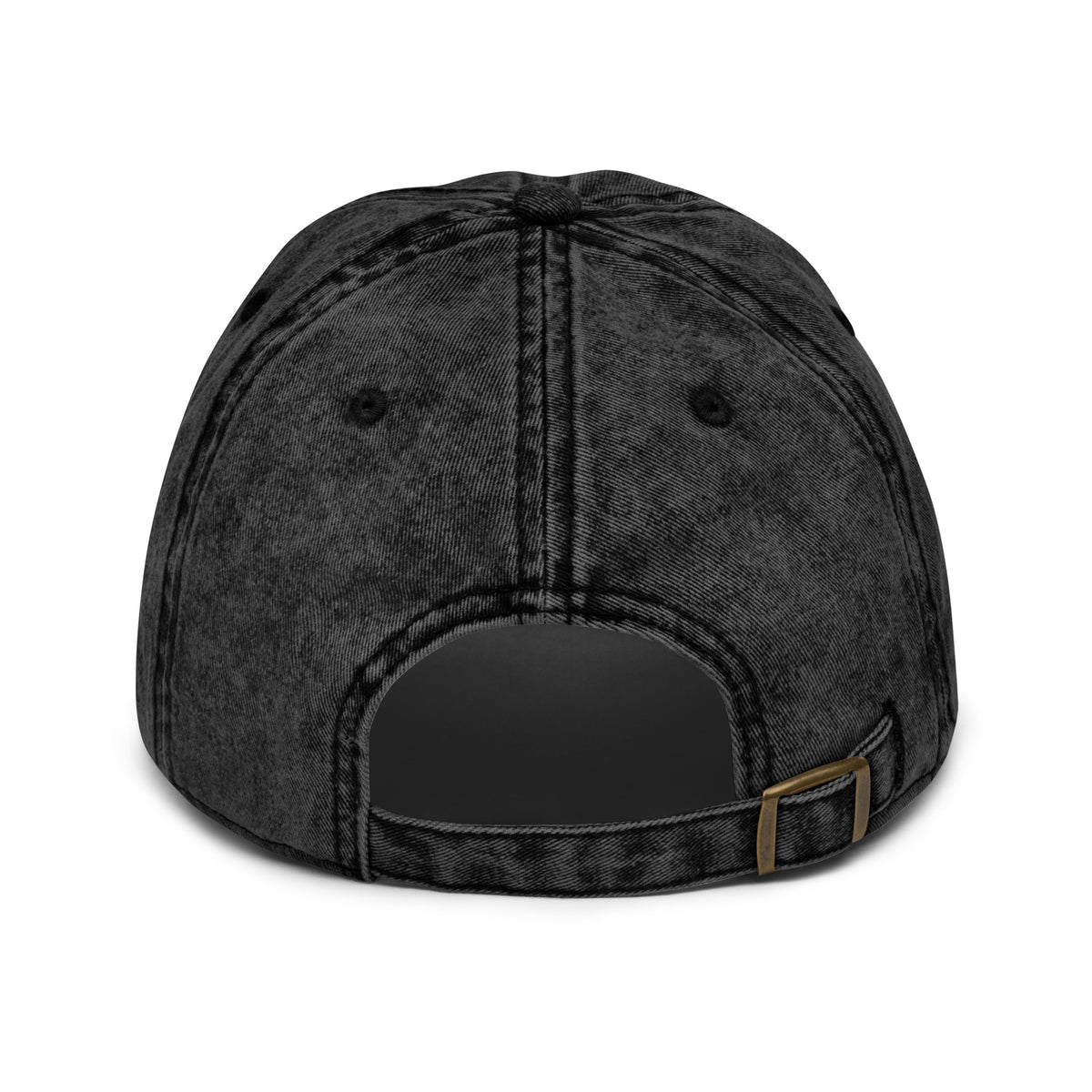 Washed black Shelby cobra dad cap with antique brass buckle — back view