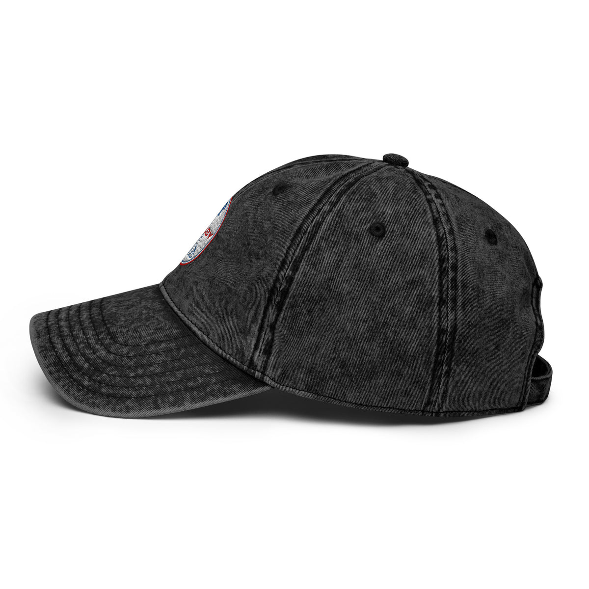 Washed black Shelby cobra dad cap — left side view