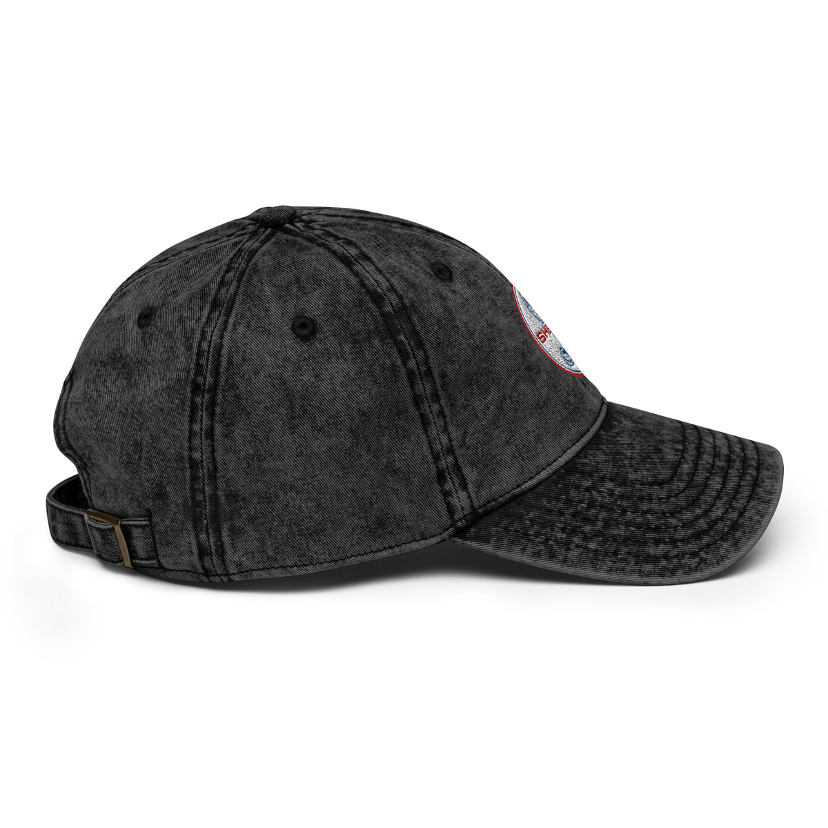 Washed black Shelby cobra dad cap — right side view